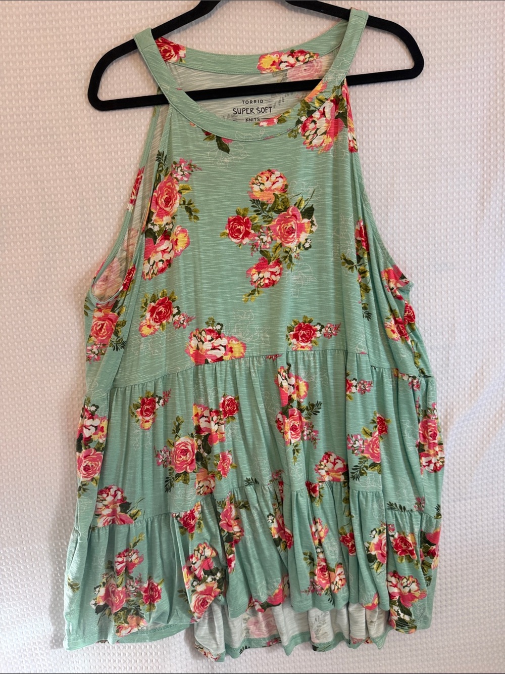 torrid Mint Floral Tiered Tank with Pink Roses